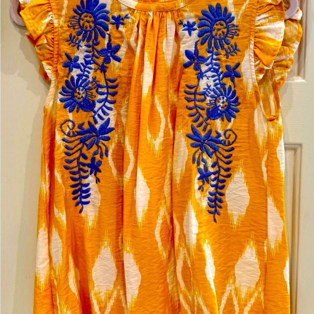 THML Mustard and Cobalt Embroidered Blouse